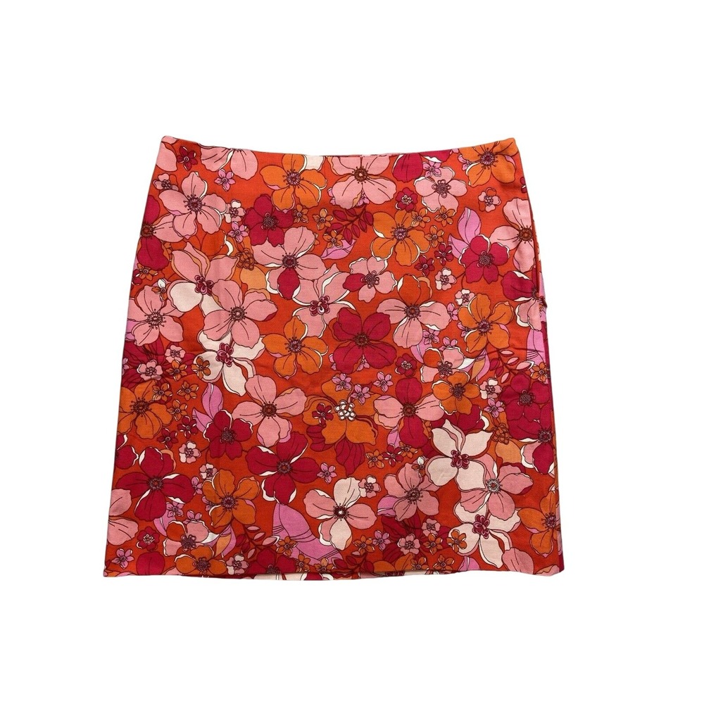 Talbots Skirt Womens 6 Multicolor Floral Pencil Mini Lined Orange Pink Spring